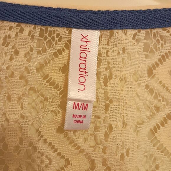 Boho Ivory Lace Crop Batwing Poncho Tassels Xhilaration M Festival Hippie Beachy - Picture 4 of 5